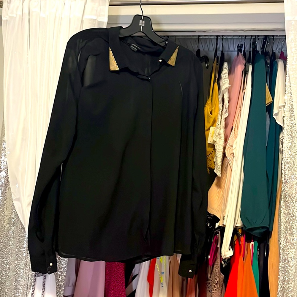 Black sheet button down blouse
